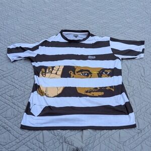 Sure Graphic Striped T Shirt Men's Large Black White Face Print Streetwear